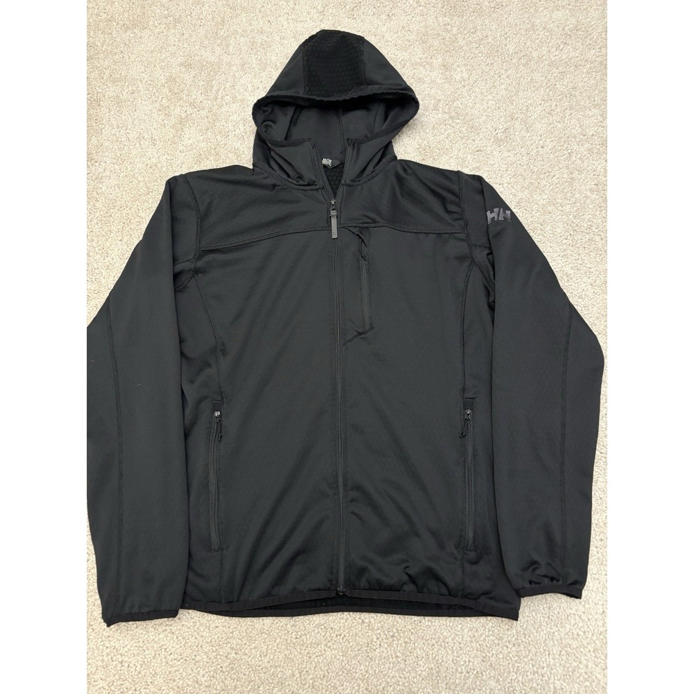 Men's Helly Hanson Technical Fleece Black Full Zip Jacket Hooded Size Medium